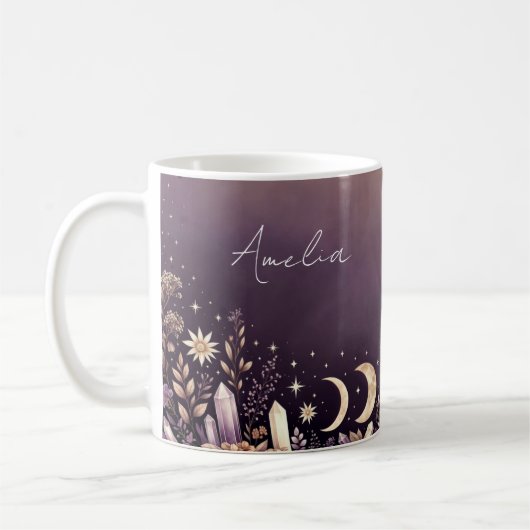 Celestial Moon Phases Crystal Botanical Name Mug コーヒーマグカップ (左)