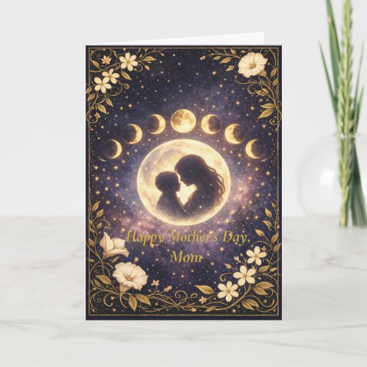 Celestial Moon Phases Floral Night Sky Design カード (正面)