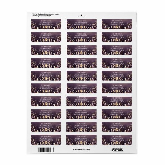 Celestial Moon Phases Return Address Labels ラベル (フルシート)