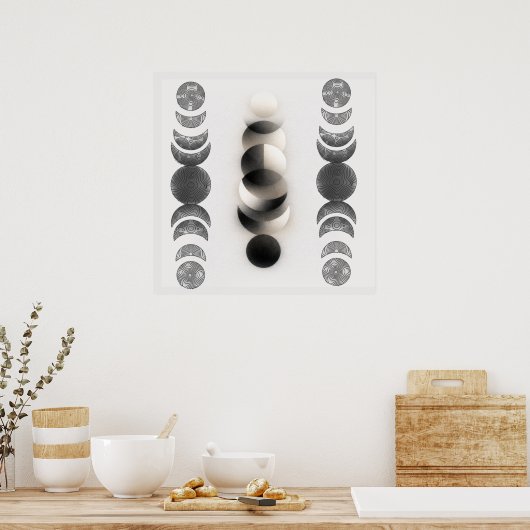 Celestial Moon Phases Triptych Poster | Abstract  ポスター (キッチン)