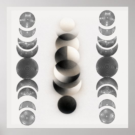Celestial Moon Phases Triptych Poster | Abstract ポスター (正面)