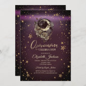 Celestial Moon Roses Stars Burgundy Quinceanera 招待状 (正面/裏面)