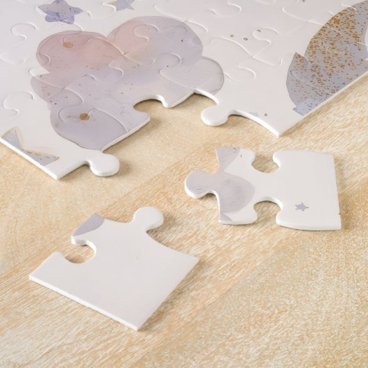 Celestial Moon Stars Clouds Watercolor Pastels ジグソーパズル (側面)