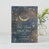 Celestial Moon,Stars Diamond Dark Bridal Shower  招待状 (スタンド正面)