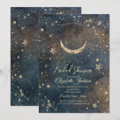 Celestial Moon,Stars Diamond Dark Bridal Shower  招待状 (正面/裏面)