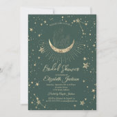 Celestial Moon,Stars Diamond Green Bridal Shower  招待状 (正面)