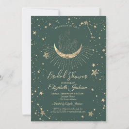 Celestial Moon,Stars Diamond Green Bridal Shower 招待状