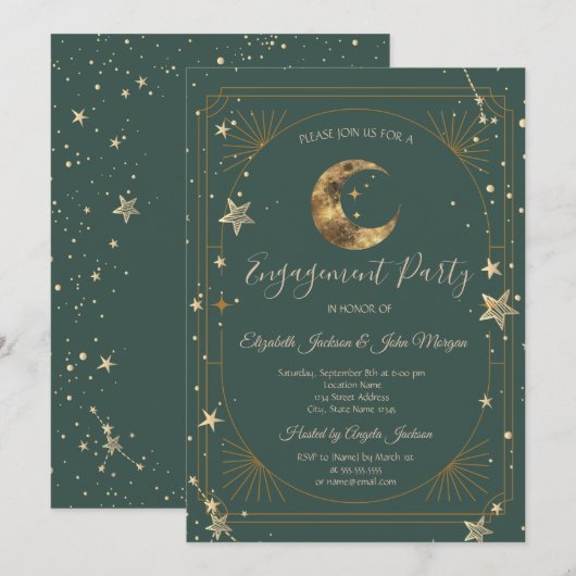 Celestial Moon Stars Frame 招待状 (正面/裏面)