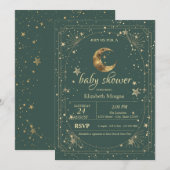 Celestial Moon Stars Frame Green 招待状 (正面/裏面)