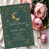 Celestial Moon Stars Frame Green Bridal Shower 招待状