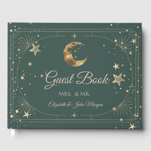 Celestial Moon Stars Frame Wedding ゲストブック (正面)