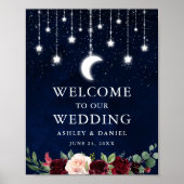 Celestial Moon Stars Lights Floral Wedding Welcome ポスター (正面)