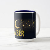 Celestial Moon & Stars Midnight Blue Custom Name  ツートーンマグカップ (正面右)