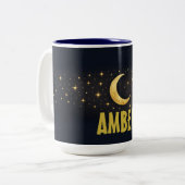 Celestial Moon & Stars Midnight Blue Custom Name  ツートーンマグカップ (正面左)