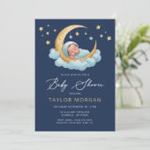 Celestial Moon & Stars Navy Boy Baby Shower  招待状 (スタンド正面)