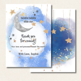 Celestial Moon Stars, Pastel Blue And Gold サンキューカード
