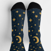 Celestial Moon & Stars Pattern – Midnight ソックス (上部)