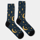 Celestial Moon & Stars Pattern – Midnight ソックス (右)