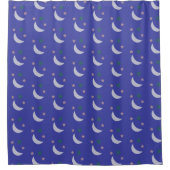 Celestial Moon Stars Pattern on blue Background シャワーカーテン (正面)