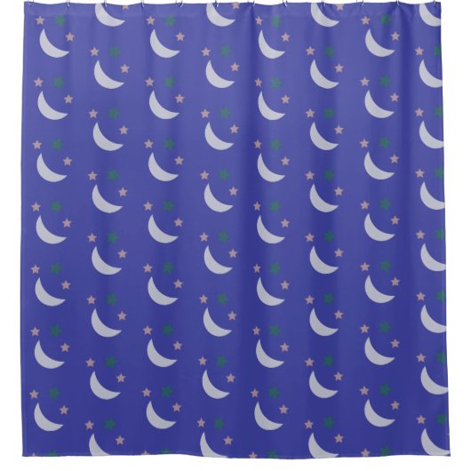 Celestial Moon Stars Pattern on blue Background シャワーカーテン (正面)