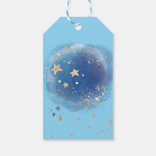 Celestial Moon Stars, Royal Blue And Gold Abstract ギフトタグ (裏面)