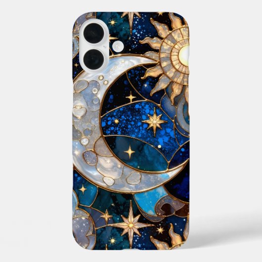 Celestial Moon Sun iPhone Case Stained Glass Gold Case-Mate iPhoneケース (裏面)
