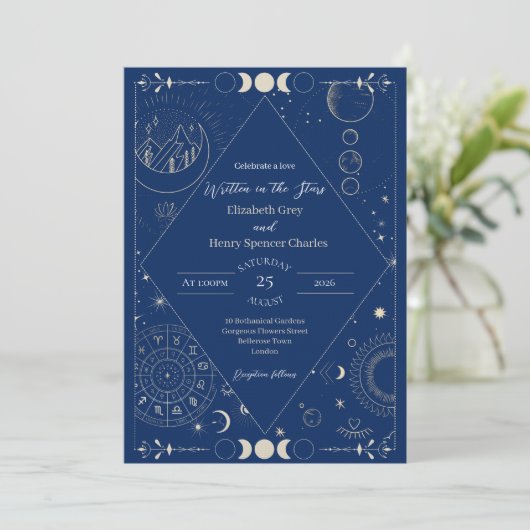 Celestial moon sun stars constellations wedding 招待状 (スタンド正面)