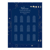 Celestial moon sun stars navy wedding seating plan ポスター (正面)