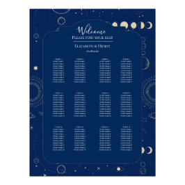 Celestial moon sun stars navy wedding seating plan ポスター