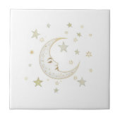 Celestial Moon with Face & Stars Gold Silver White タイル (正面)