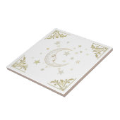 Celestial Moon with Face & Stars Gold White Delft タイル (側面)