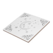 Celestial Moon with Face & Stars Silver and White タイル (側面)