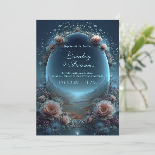 Celestial Moonlit Valley Ethereal Portal Wedding 招待状 (スタンド正面)