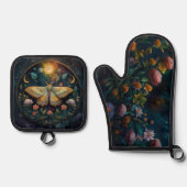 Celestial Moth and Moon Phases – Enchanted Night 鍋つかみ&鍋敷きセット (正面)