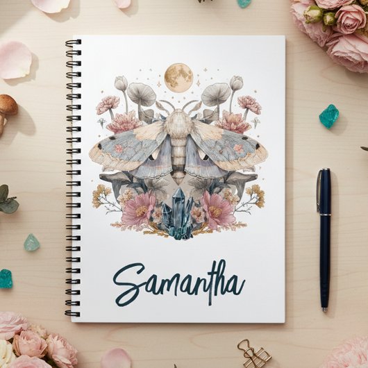 Celestial Moth Crystal Floral Moon   ノートブック