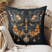 Celestial Moth – Golden Moon Throw Pillow クッション