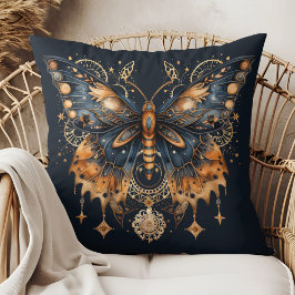 Celestial Moth – Golden Moon Throw Pillow クッション