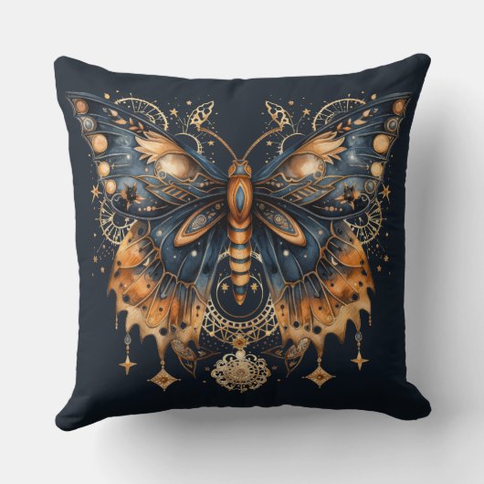 Celestial Moth – Golden Moon Throw Pillow クッション (裏面)