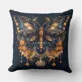 Celestial Moth – Golden Moon Throw Pillow クッション (正面)