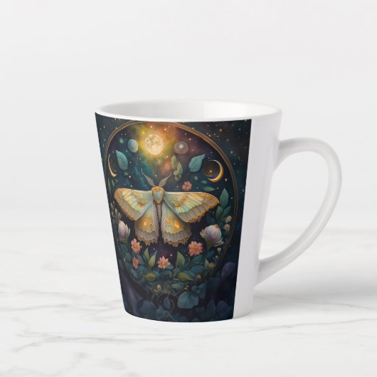 Celestial Moth & Moon Phases – Enchanted Night カフェラテマグ (右)