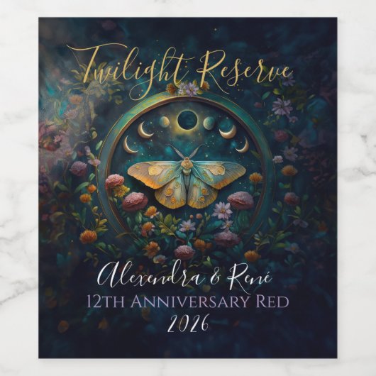 Celestial Moth & Moon Phases – Enchanted Night ワインラベル (シングルラベル)