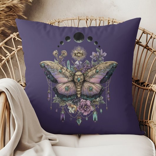 Celestial Moth Moon Phases Throw Pillow クッション