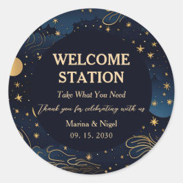 Celestial Navy Gold Wedding Welcome Station ラウンドシール