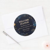 Celestial Navy Gold Wedding Welcome Station ラウンドシール (封筒)