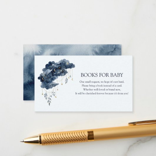 Celestial Navy Watercolor Cloud ベビー向け絵本 エンクロージャーカード (正面/裏面インサイチュ)