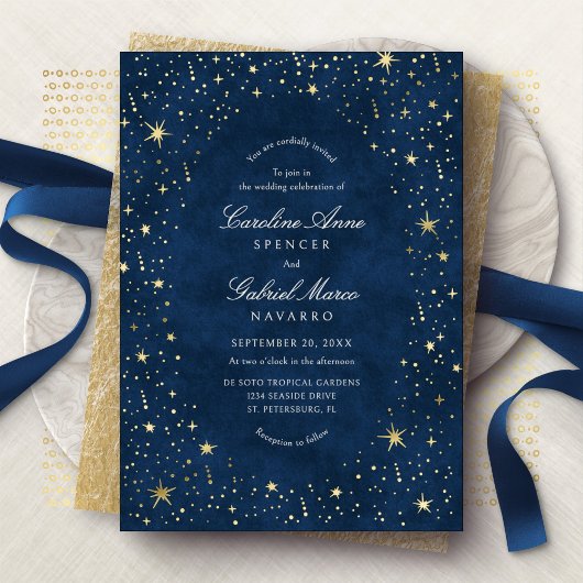 Celestial Night Sky Stars Wedding Foil Invitation 箔招待状