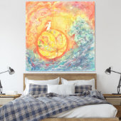 Celestial Orb: Winged Hare on Silken Brocade キャンバスプリント (インサイチュ (寝室))