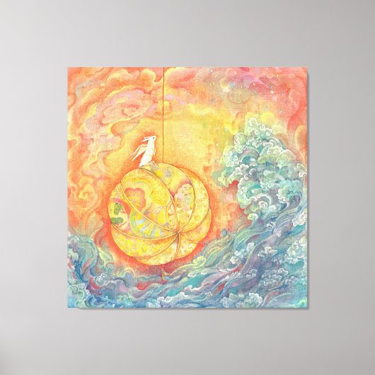 Celestial Orb: Winged Hare on Silken Brocade キャンバスプリント (正面)