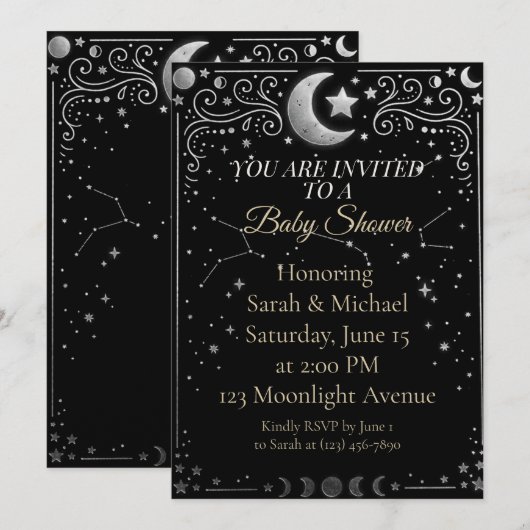 Celestial Over the Moon Baby Shower Invitation  招待状 (正面/裏面)