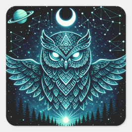 Celestial Owl – Cosmic Wisdom Wildlife Galaxy スクエアシール